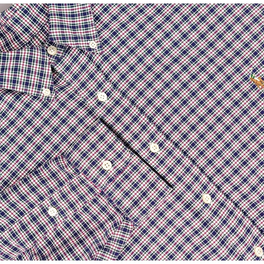Ralph Lauren Shirt Mens 3XB Blue Green Red Plaid Button Down Oxford Big & Tall